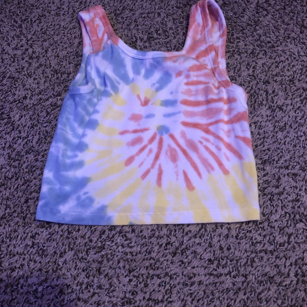 red blue and yellow tie dye tank top croptop